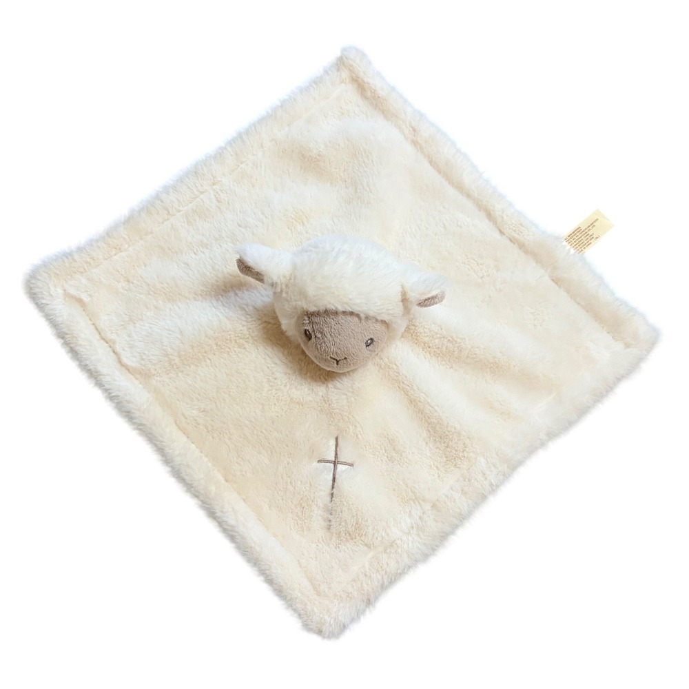 Lamb‎ Security Blanket Plush Lovey Cream Rattle Gingham Cross 13x13